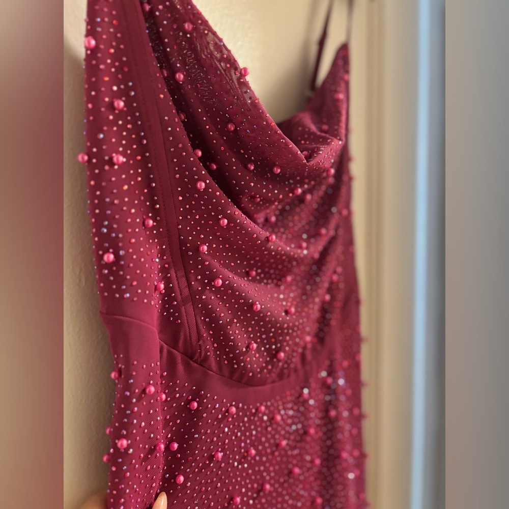Hot Pink Mauve Rhinestone Party Dress
